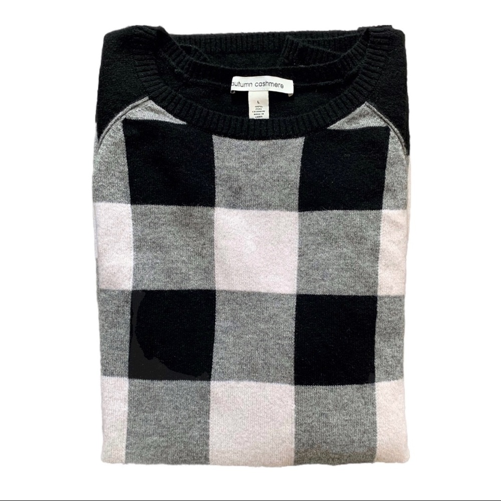 Autumn Cashmere Black/White Buffalo-Check Sweater
